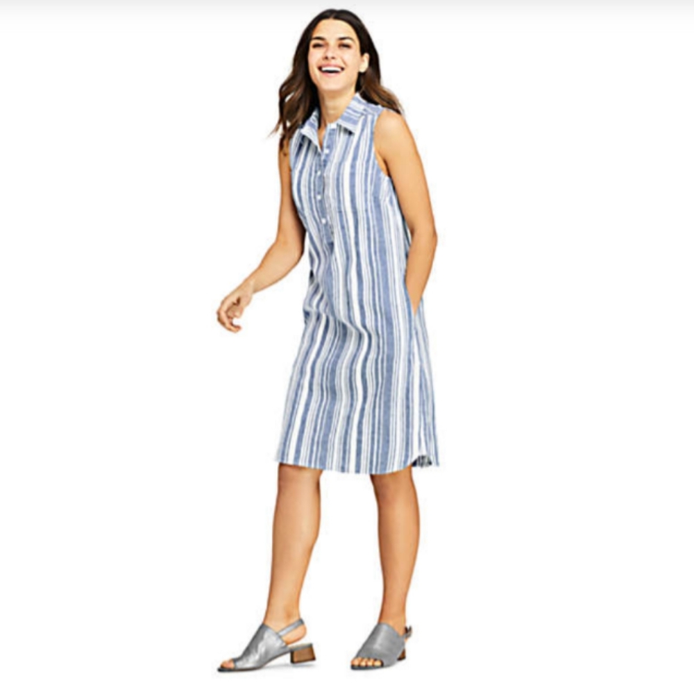 Lands'End Woven Stripe Linen Blend Shirt Dress 2